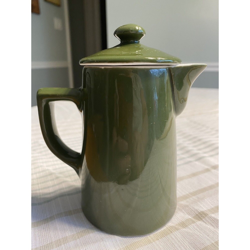 Vintage Hall Ceramic Green Coffee Pot Tea Strainer Creamer USA